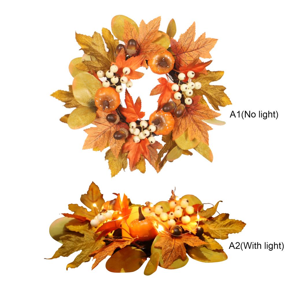 30cm Artificial Maple Leaves Candle Ring Candle Wreath Ring for Thanksgiving Centerpiece Table Decoration