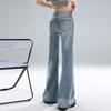 Spring Summer Ice Blue Low Waist Y2K Slim Micro Flare Trendy Denim Pants For Fashion Ladies Casual Pants Oversize Denim Trousers