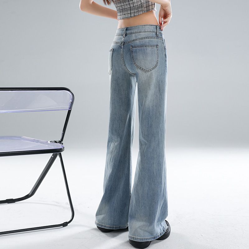 Spring Summer Ice Blue Low Waist Y2K Slim Micro Flare Trendy Denim Pants For Fashion Ladies Casual Pants Oversize Denim Trousers