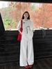 Plus Size Korean Style Oversized Women's T-shirt, Early Autumn/Winter Base Layer with Straight Shoulder Long Sleeves