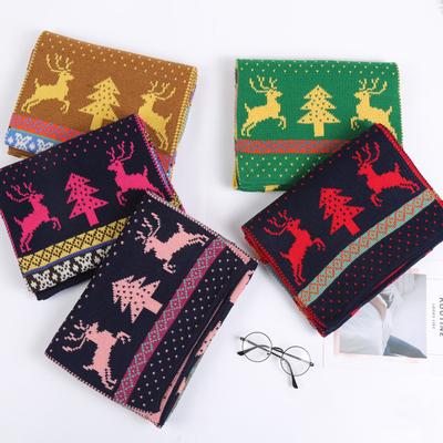 Fashion Christmas Pattern Elk Woolen Scarf Delicate Knitting Warm Scarves for Fall Winter