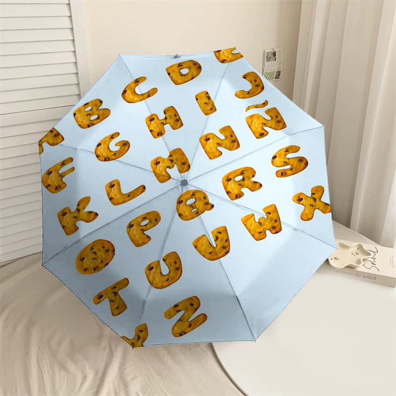 

1PC cookie alphabet Umbrella-8-Rib Reinforced Portable Folding Travel Suitable for All Seasons Outdoor Daily Use-J342