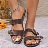 Fashion Fashion Sandals Women PU Leather Metal Detailed Buckle Strap Plus Size 43 Summer Beach Ladies Mid-heel Shoes Luxury Sandalias