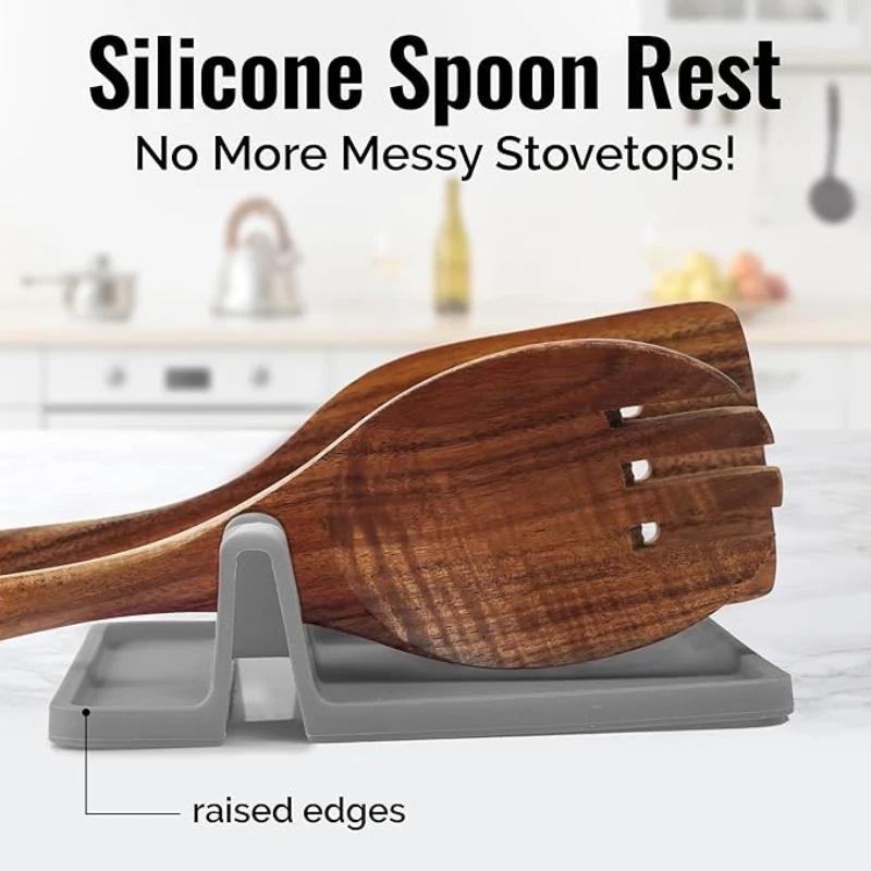 Kitchen Silicone Cutlery Holder BPA-free Durable Spoon Holder with Pad Heat Resistant Spoon Holder Kitchen Utensil