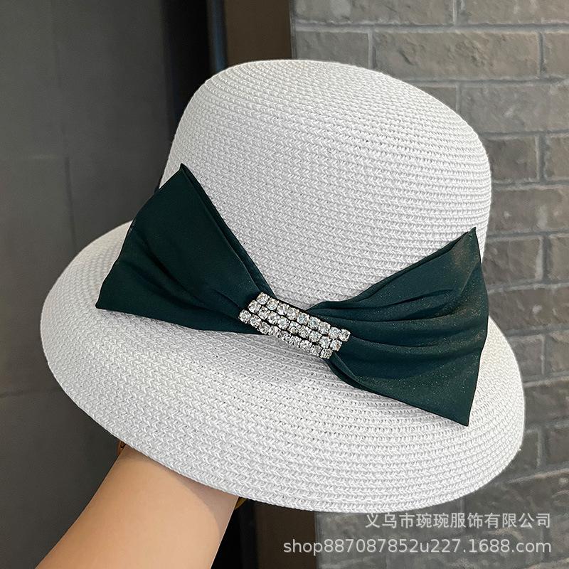 Summer straw woven sunscreen straw hat children versatile face hat bow hot diamond fashion travel beach hat