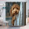1pc adorable poodle puppy peeking bath towel digital shower -   With Hooks Waterproof Mildew Proof Easy Install Washable