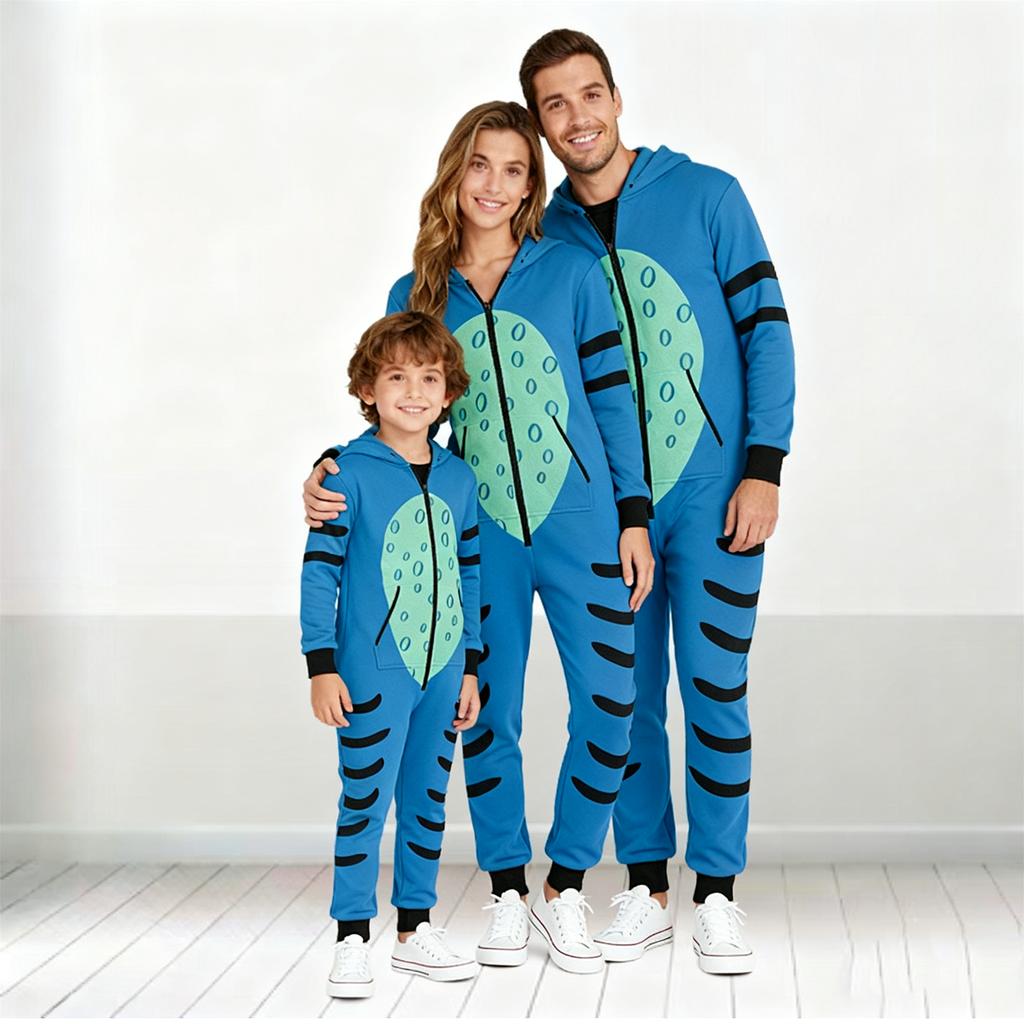 Matching Family Outfits - Striped Print Family Matching Hooded Zip-Up Onesie Loungewear