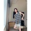 Summer 2025 Striped Sleeveless Knit Tassel Dress for Women
