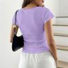 Women's Short Sleeve Lace Trim Three-Button Blouse with - Versatile Casual Summer Top for Daily Wear, , and Parties