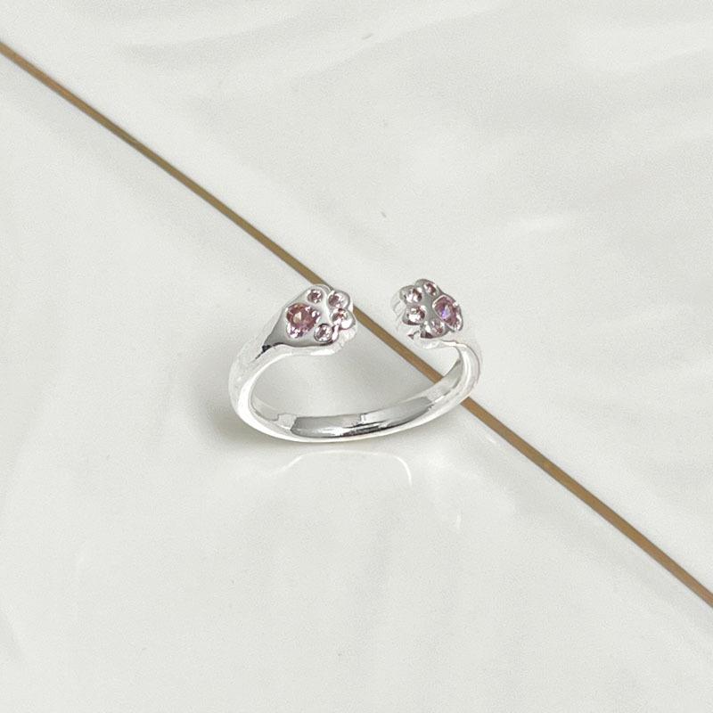 Cute cat claw electrocardiogram cute claw pink diamond girl Korean version simple open ring female sweet cool stack wearing versatile ring