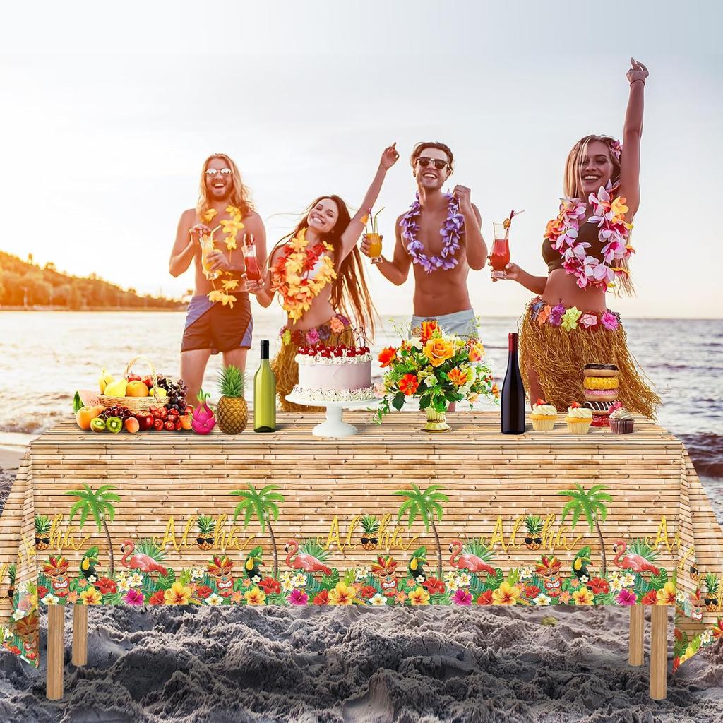 3Pcs Hawaiian Luau Tablecloth Tiki Party Tablecloths Tropical Table Cloth Plastic Disposable Rectangle Table Covers for Tiki Bar Tropical Summer