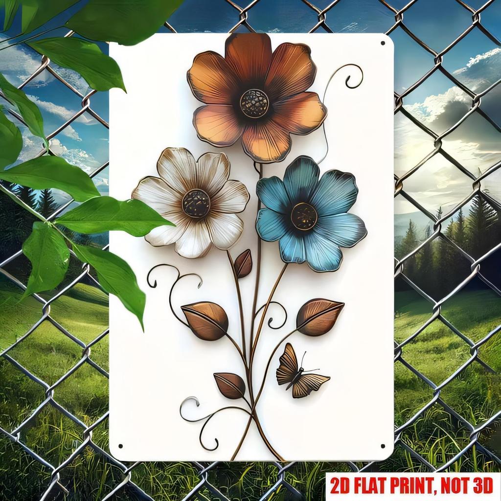 Tin Sign Vintage Floral Butterflies Metal Wall Decor Garden Summer Flower Tin Plaque for Home Kitchen Bar Cafe Office Wall Art R
