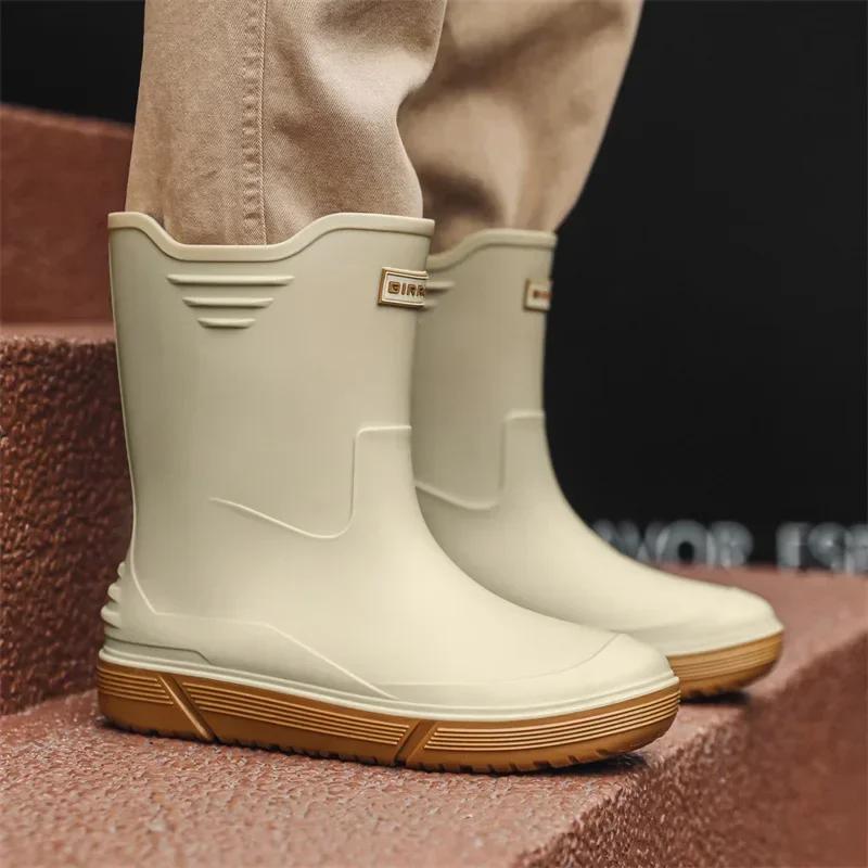 Cross-border Korean Mid-calf Rain Boots Men's Non-slip Wear-resistant Rain Shoes Waterproof Rubber Boots Couple Water Shoes 2024