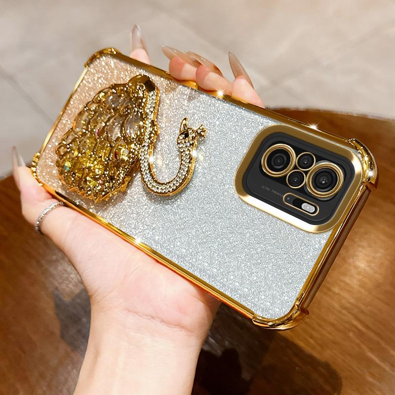KEYSION Shockproof Plating TPU Phone Case for Redmi Note 10 10S 10 Pro 4G Glitter Jewelled Swan kickstand Back Cover for Xiaomi POCO M5S