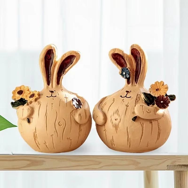 Balloon Style Fat Rabbit Ornament, Resin Statue Art Craft Easter Decor, For Bookshelf Home Living Room Office Cabinet D