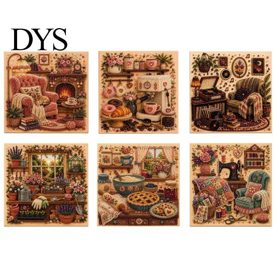 Therapeutic Creative Projects Vintage Room Diamond Painting Kit, DIY Art with Cozy Cottage Scenes, Interior Design Wall Complete Tools Set for