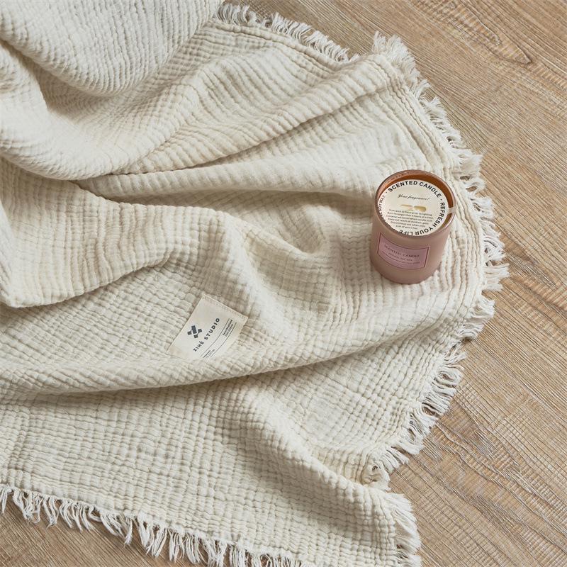 Coperta a Tasselli in Garza a Quattro Strati 100% Cotone Classe A per Divano e Ufficio - Copertura in Cotone per Tutte le Stagioni