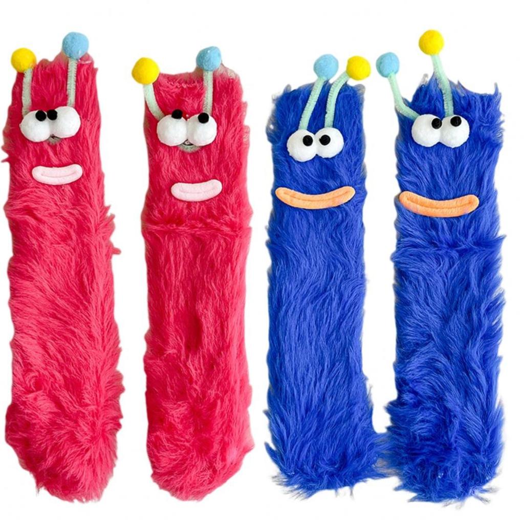 2Pairs Big Eyes Floor Stockings Women Plush Furry Plush Sock Kawaii Funny Tube Socks  Gifts