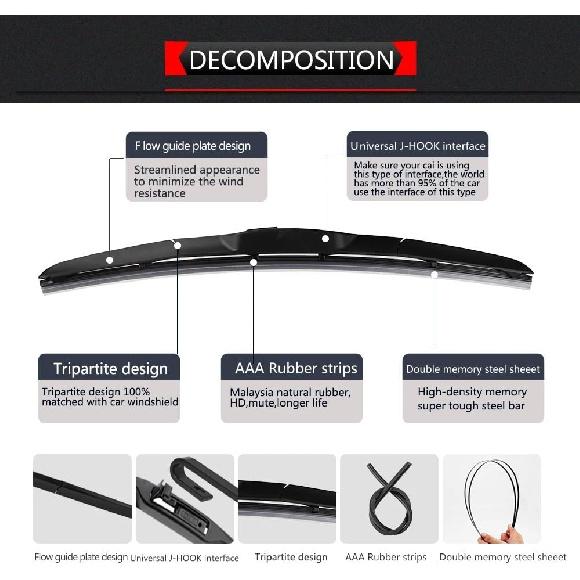 Auto Wiper Wiper Front & Rear Wiper Blades Set Kit Compatible with Mini Clubman R55 2007 2008 2009 2010 2011 2012 Windshield Windscreen Rear Window