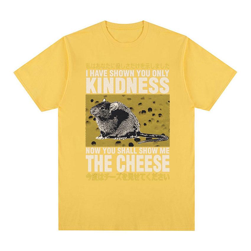 Japanische Ratte Zeig mir den Käse Lustiges Grafik-T-Shirt Unisex Damen Retro Gothic Kleidung T-Shirts Harajuku Übergroßes Baumwoll-T-Shirt