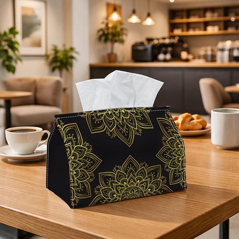 1pc Modern Art Deco Tissue Box Holder with Golden Floral Mandala Cover - Decorative Suitable for Home, Kitchen, Bathroom, Car & Party Decor, Abstract