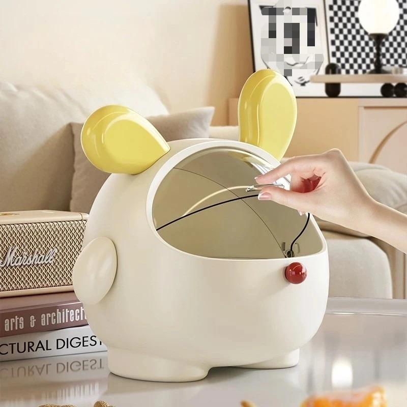 Cute Rabbit Desktop Waste Bin With Lid Large Capacity Sundries Organizer Home Office Desktop Ornament Multifunction Storage Box
