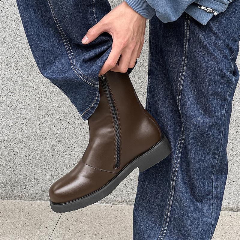 Fashion Side Zipper Motorcycle Boots Men Low Top Casual Shoes Fashion Soft Sole Men's Leather Boots Designer Non-slip Male Ankle Boots