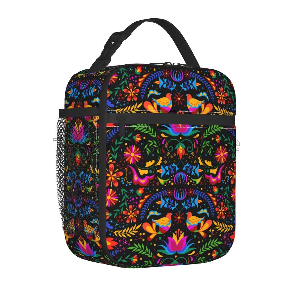 Colorful Mexican Flower Lunch Box Reusable Lunch Bag Work Bento Cooler Reusable Tote Picnic Boxes Insulated Container for Picnic