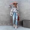 Women Winter Warm Long Sleeve Lapel Two Pocket Plaid Woolen Coat Outerwear