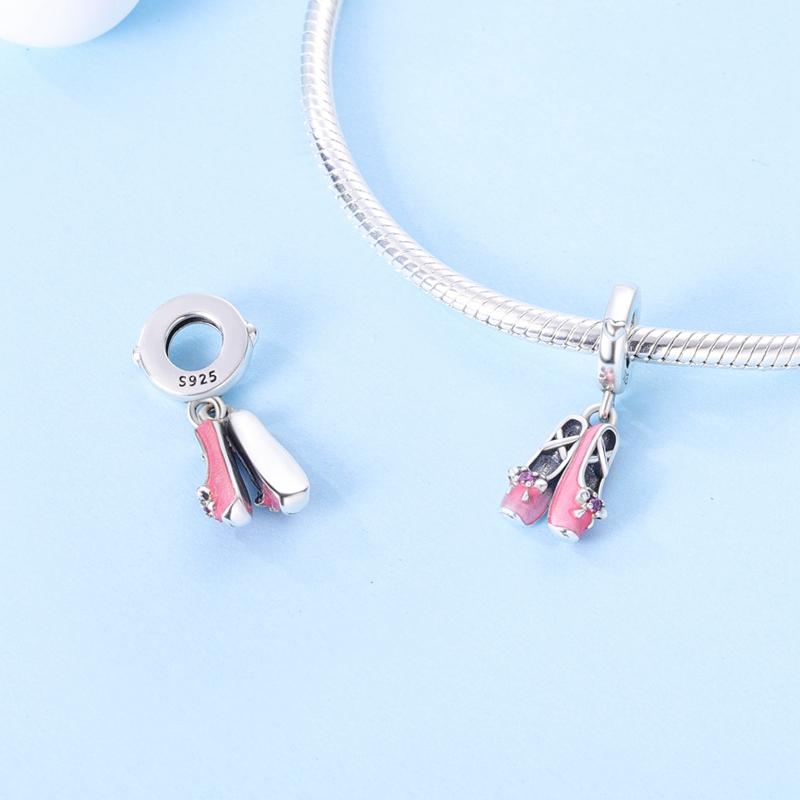 Compatible With Authentic Charm Bead Charms Pink Bow Ballet Shoe copper Charm Pendent Dangle Bead Bracelets Necklaces Do It Yourself Women Jewellery G