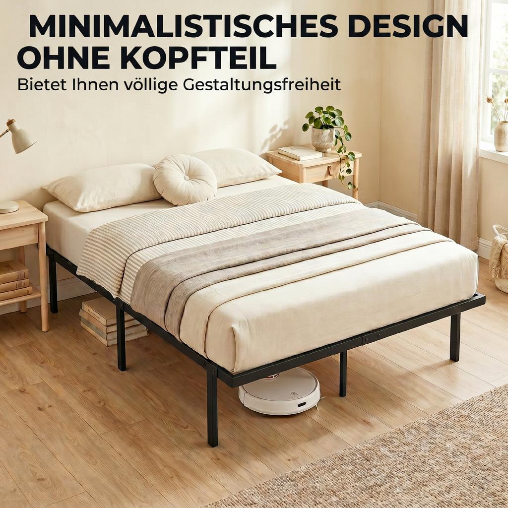 Struttura Letto, 140 x 200 cm Letto in Metallo con Spazio Sotto il Letto, Struttura in Metallo con Base a Doghe, Non Richiede Rete a Molle