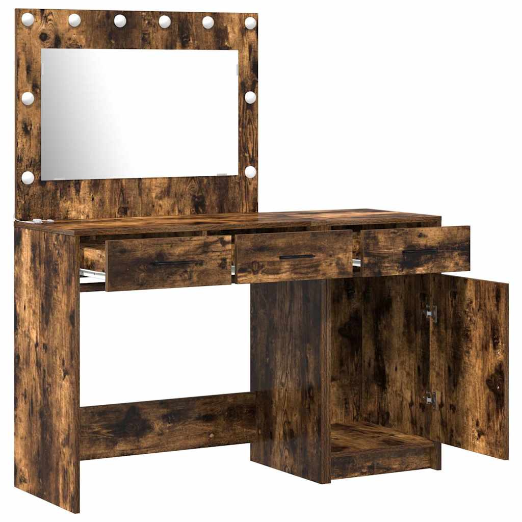 Makeup Table with Mirror Lighting (2 pcs) Brown Particleboard