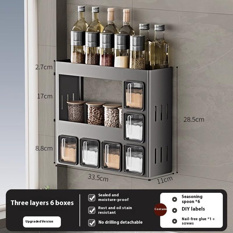 Kitchen Rack High-end Household Non-punching Wall-mounted Seasoning Box Oil Sauce and Vinegar Storage Rack Seasoning Tank Shelf