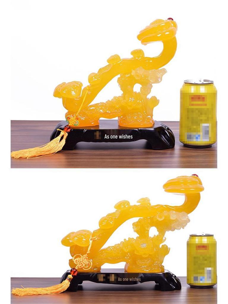 Yellow Jade Ruyi Ornament for Living Room or Wine Cabinet - Housewarming or Company Opening Gift