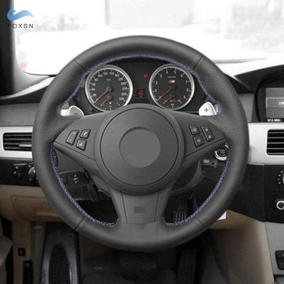 Capa Volante Carro Acabamento em Couro Para BMW Série 5 6 E60 E61 Touring 545i 550i E63 Coupé E64 630i 650i 03-10 linha vermelha azul