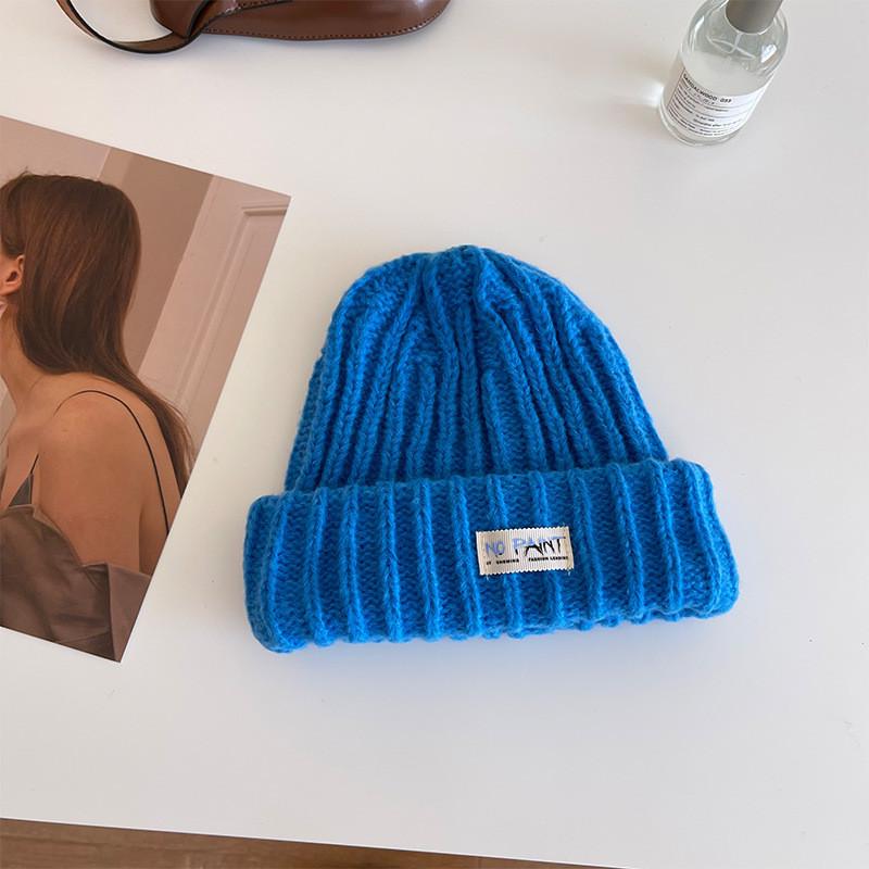 

Chunky Acrylic Soft Knit Beanie Hat In Creamy White For Women Perfect For Fall Winter And Blue