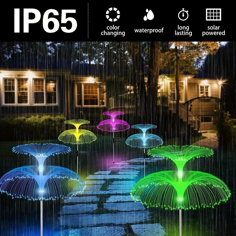 HOMEFISH Outdoor Solar Garden Lights 7-Color Changing Jellyfish Reed LED Solar Stake Lights for Yard Patio Pathway Decor