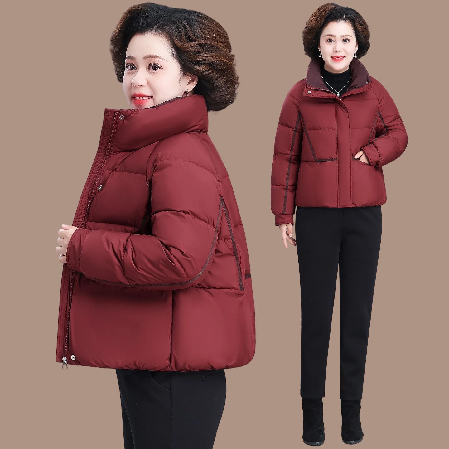 

Women s Red Cotton Padded Jacket - Winter 2025 Collection for Middle-Aged and Elderly Mothers, Zodiac Year Theme, Petite, Stylish Outerwear. L (105-120 lbs)