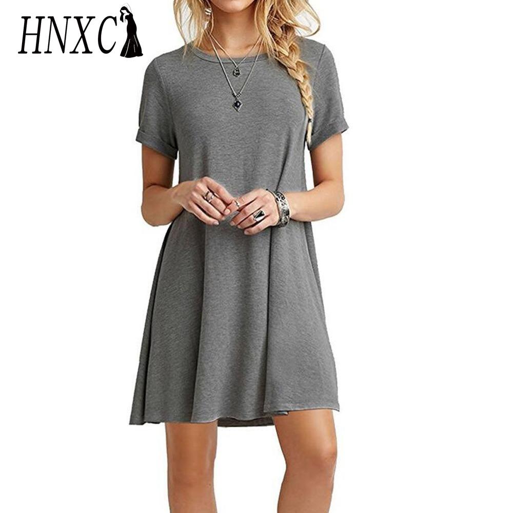 

HNXC Жіноча мода, літо, весна, суцільні кольорові повсякденні сукні з коротким рукавом і круглим вирізом XXL сірий