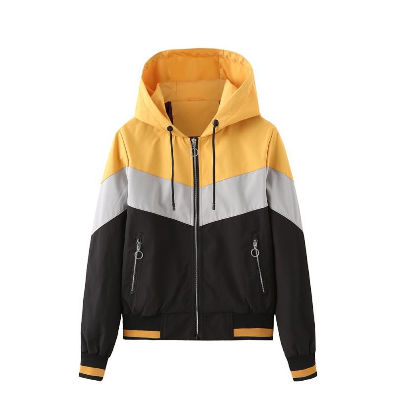 Womens Lightweight Hooded Windbreaker Jacket With Colorblock Design Drawstring Waist Outdoor Use