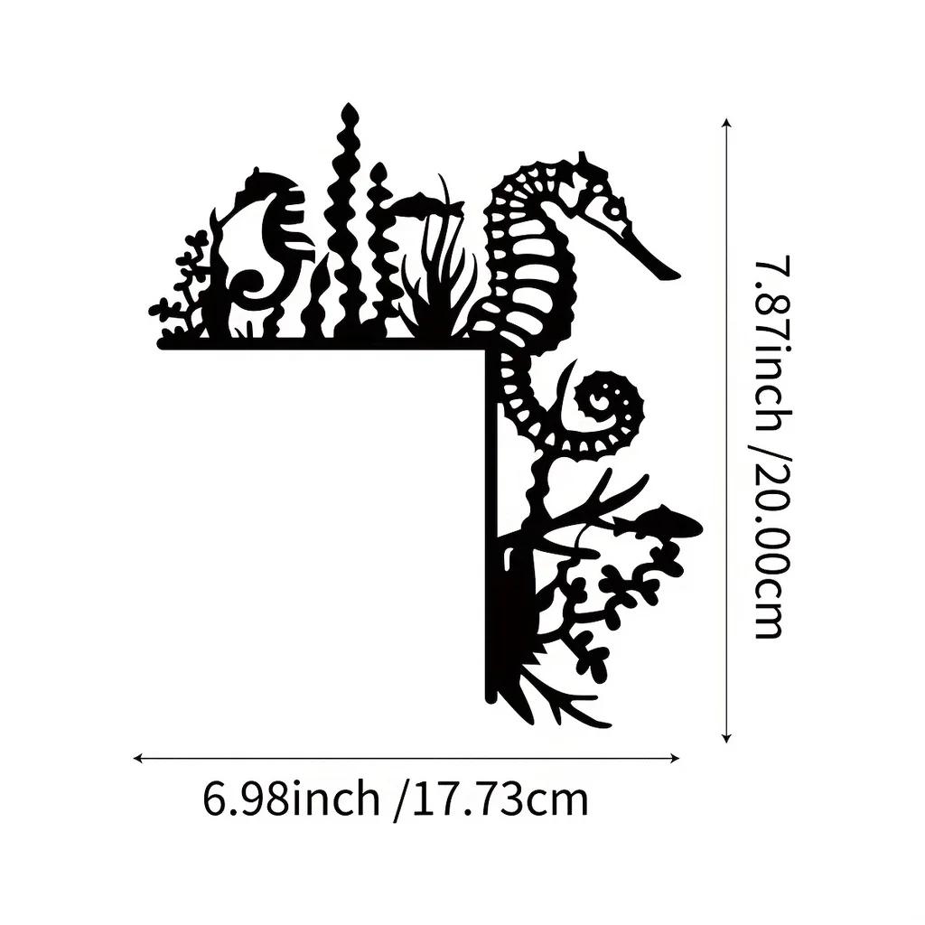 

1 шт. Металлические наклейки на стену «Морской конек» – Декоративное украшение для угла двери и рамы, Элегантное настенное украшение для домашнего декора в прибрежном стиле светло-серый