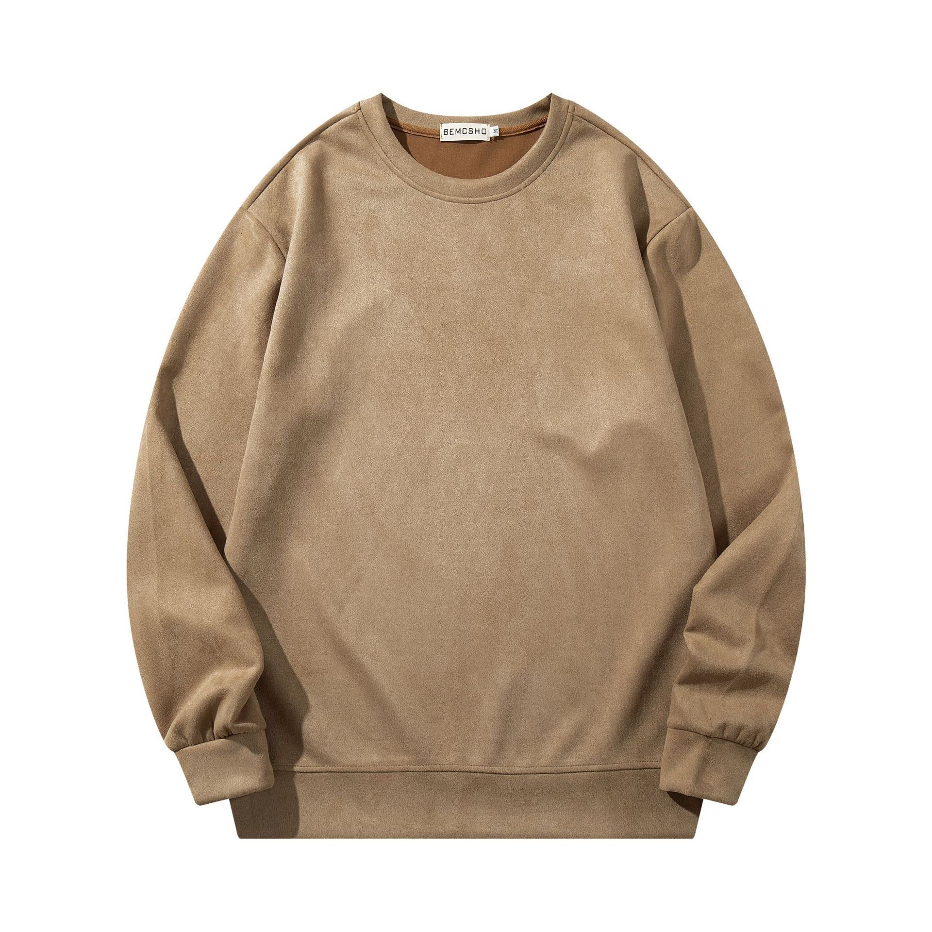 Men s clothing American retro trendy brand suede sweater crew neck loose simple bottoming shirt men S коричневый