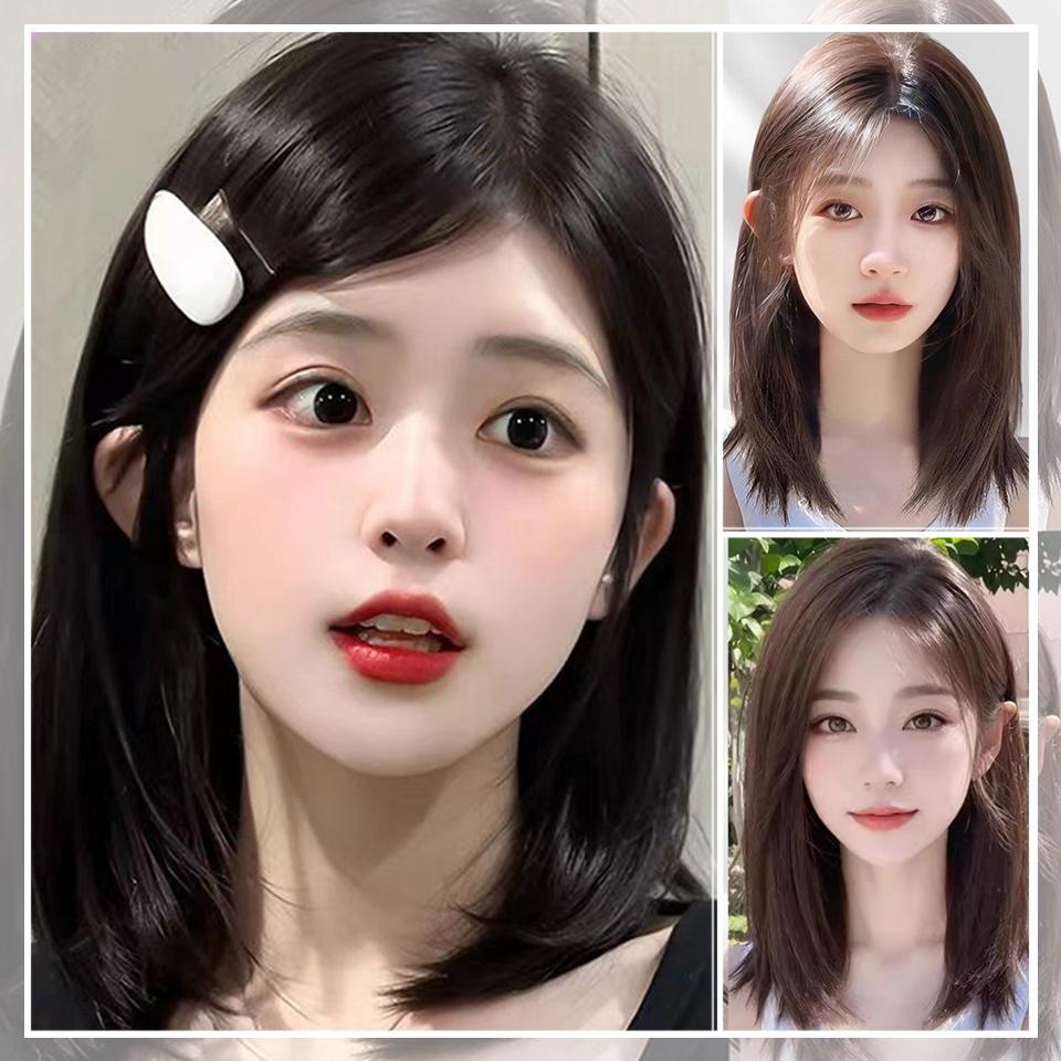 Stirnspitze Langes glattes Haar Synthetische Perücke Weibliche Flauschige Glatte Pony Schlüsselbein Haar Langes glattes Haar Perücke