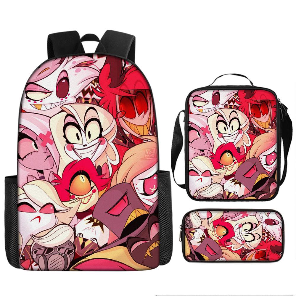 Hell Inn Hazbin Hotel student backpack cartoon backpack three piece set backpack shoulder bag pencil case