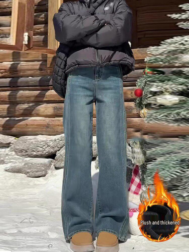 

Women s High-Waisted Fleece-Lined Jeans: Fall/Winter 2026, Slimming Loose Fit, Narrow or Wide Straight Leg. 4XL [80-91 kg]
