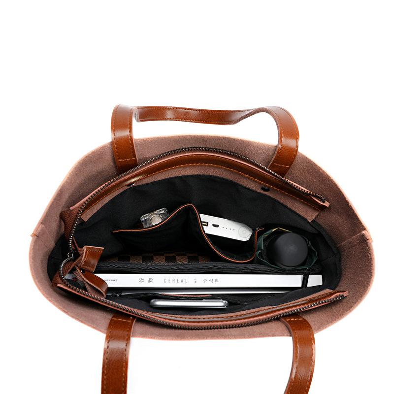 Retro large-capacity oil wax cowhide vertical shoulder tote bag, leather versatile high-end sense portable briefcase women