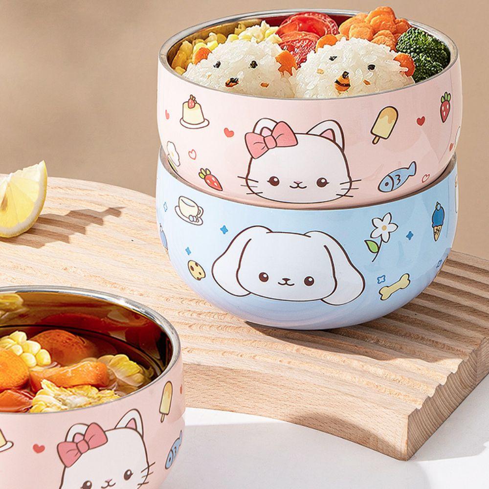 Protiopařovací miska na ramen Kreslený vzor Rýžová miska Kawaii Nerezová dětská miska Polévka