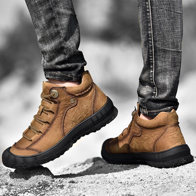 Pánské trekové boty středního střihu z pravé kůže pro podzim/zimu 2024, uzavřená špička, odolné proti okopu, velká velikost 46