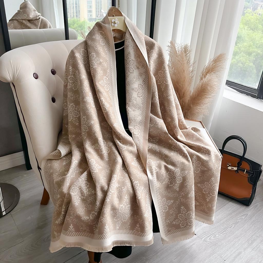 Luxury  Two-Sided Ethnic Style Scarf Pashmina Cashmere Soft Warm Fringe Pashmina Shawl Winter Coldproof Windproof Blanket
