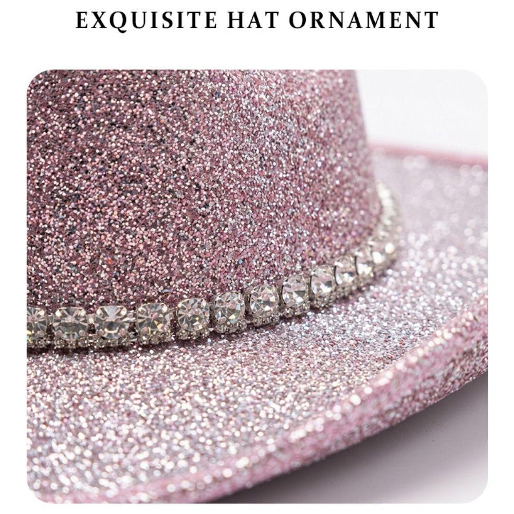 Mode Glanzende Sprankelende Westerse Cowboyhoed Zilveren Blingbling Cowgirl Hoed Sprankelende Brede Rand Zon Hoed Disco Feest